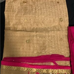 Elegant Gold and Pink Women's unstitched Punjabi suit
